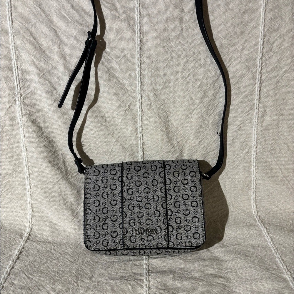 G by Guess Gray and Black Crossbody Bag with Monogram Print